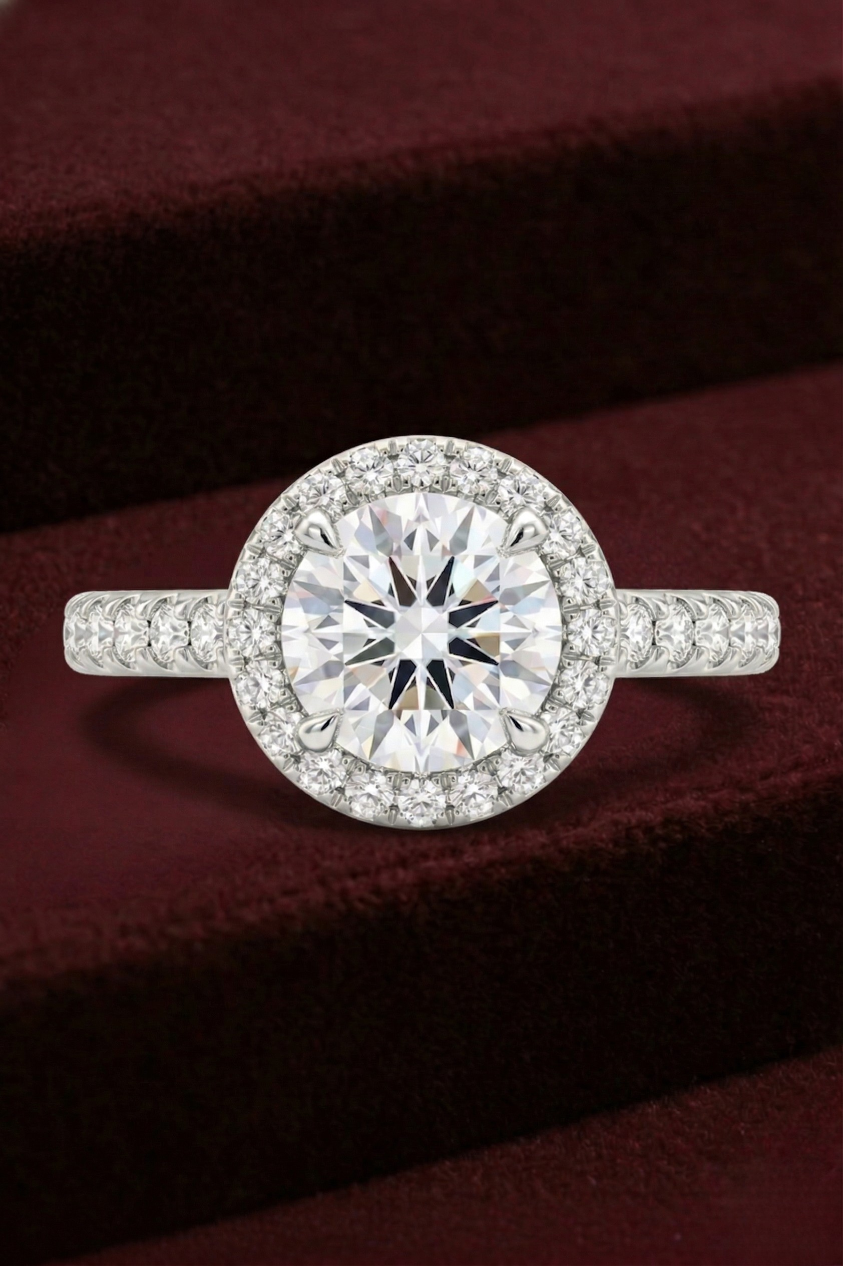 Round Diamond Halo Engagement Ring, Round Cut Diamond Ring with Pave Band, Tiger Prong Diamond Ring, Halo Diamond Ring, Gold Engagement Ring