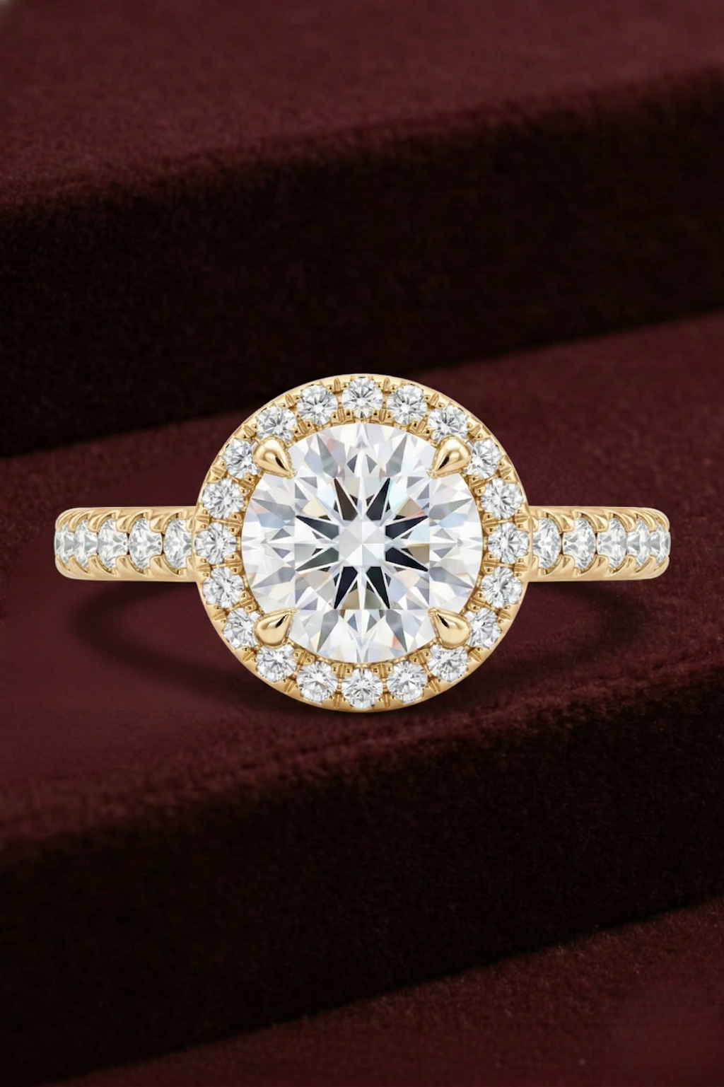 Round Diamond Halo Engagement Ring, Round Cut Diamond Ring with Pave Band, Tiger Prong Diamond Ring, Halo Diamond Ring, Gold Engagement Ring