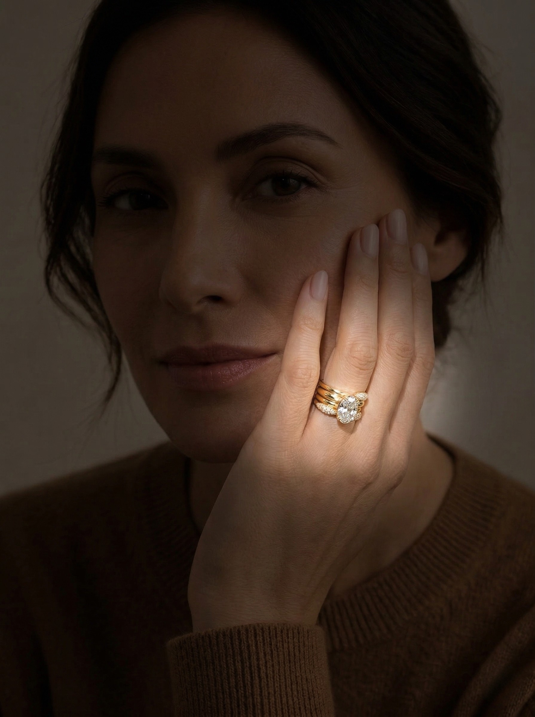 Oval Diamond Stackable Ring, Four Band Diamond Ring, Statement Gold Ring, Lab Grown Diamond Engagement Ring, Multi Band Luxury Ring