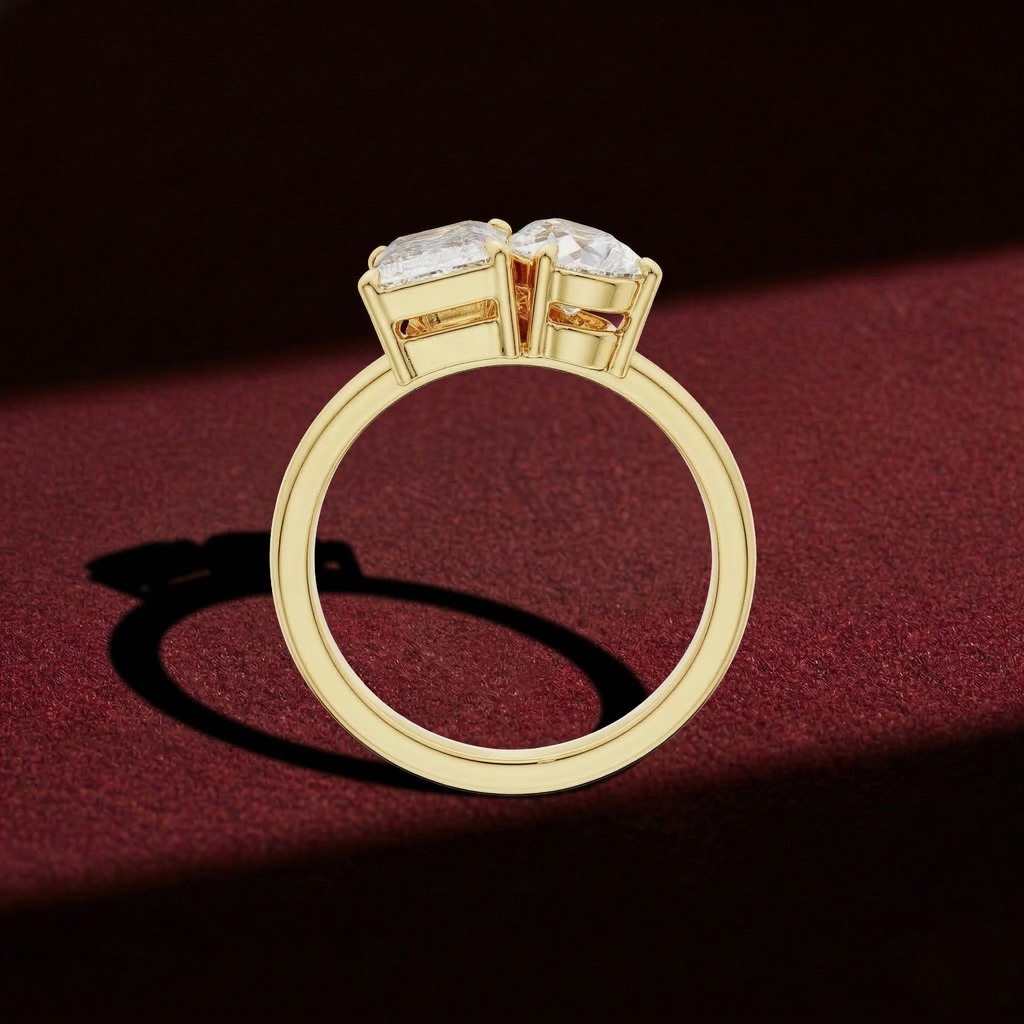 Toi et Moi Radiant and Pear Lab Grown Diamond Engagement Ring in Solid 14K Gold