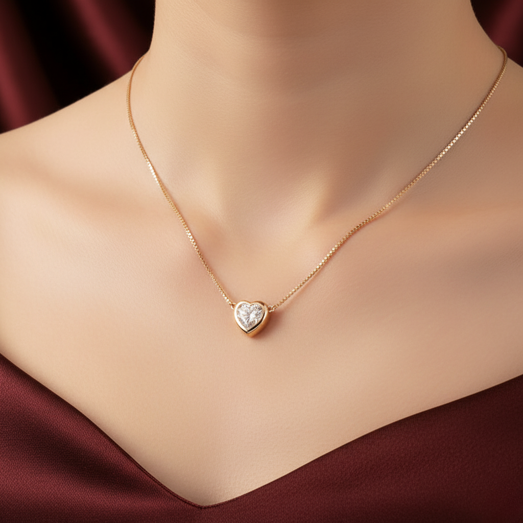 Minimalist Heart Cut Bezel Pendant Necklace | Lab Grown Diamond | 14K Yellow Gold