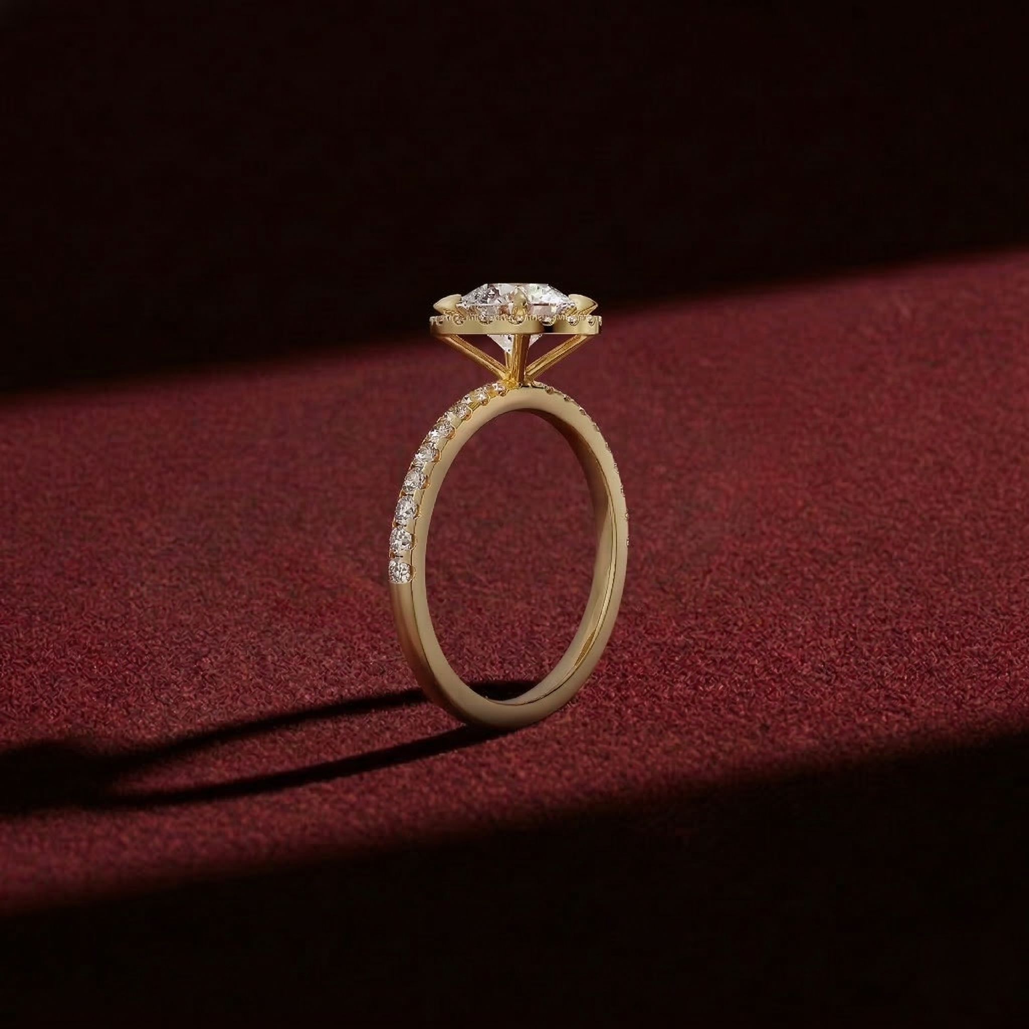 Round Shape Lab Grown Diamond Halo Engagement Ring in Solid 14K Gold