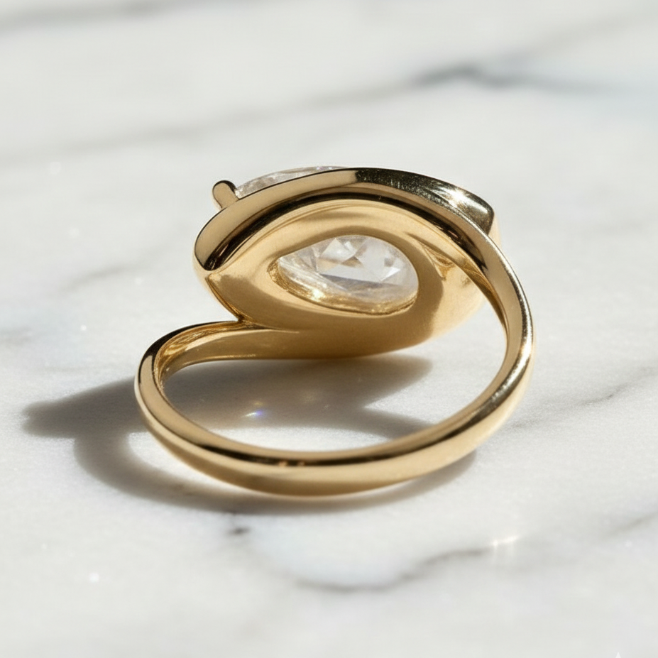 Unique Twist Bending Style Pear Engagement Ring | Lab Grown Diamond | 14K Yellow Gold