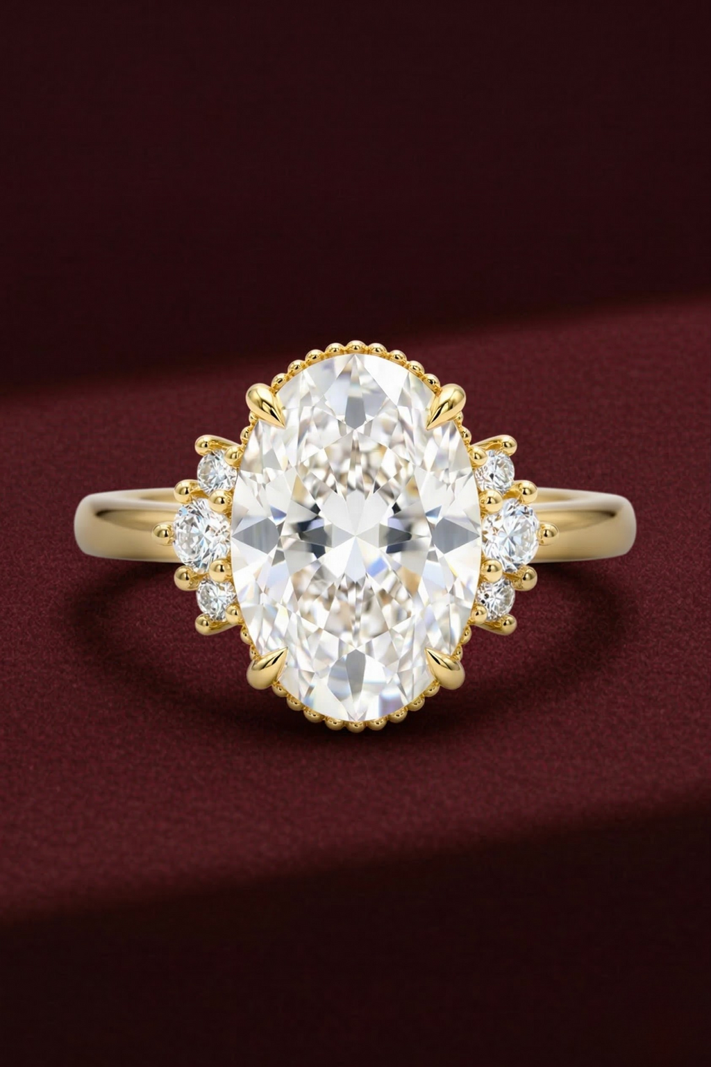 Oval Diamond Engagement Ring 2.05 Carat, Oval Diamond Ring with Side Stones,Hidden Detail Diamond Ring, Gold Engagement Ring, Lab Grown Ring