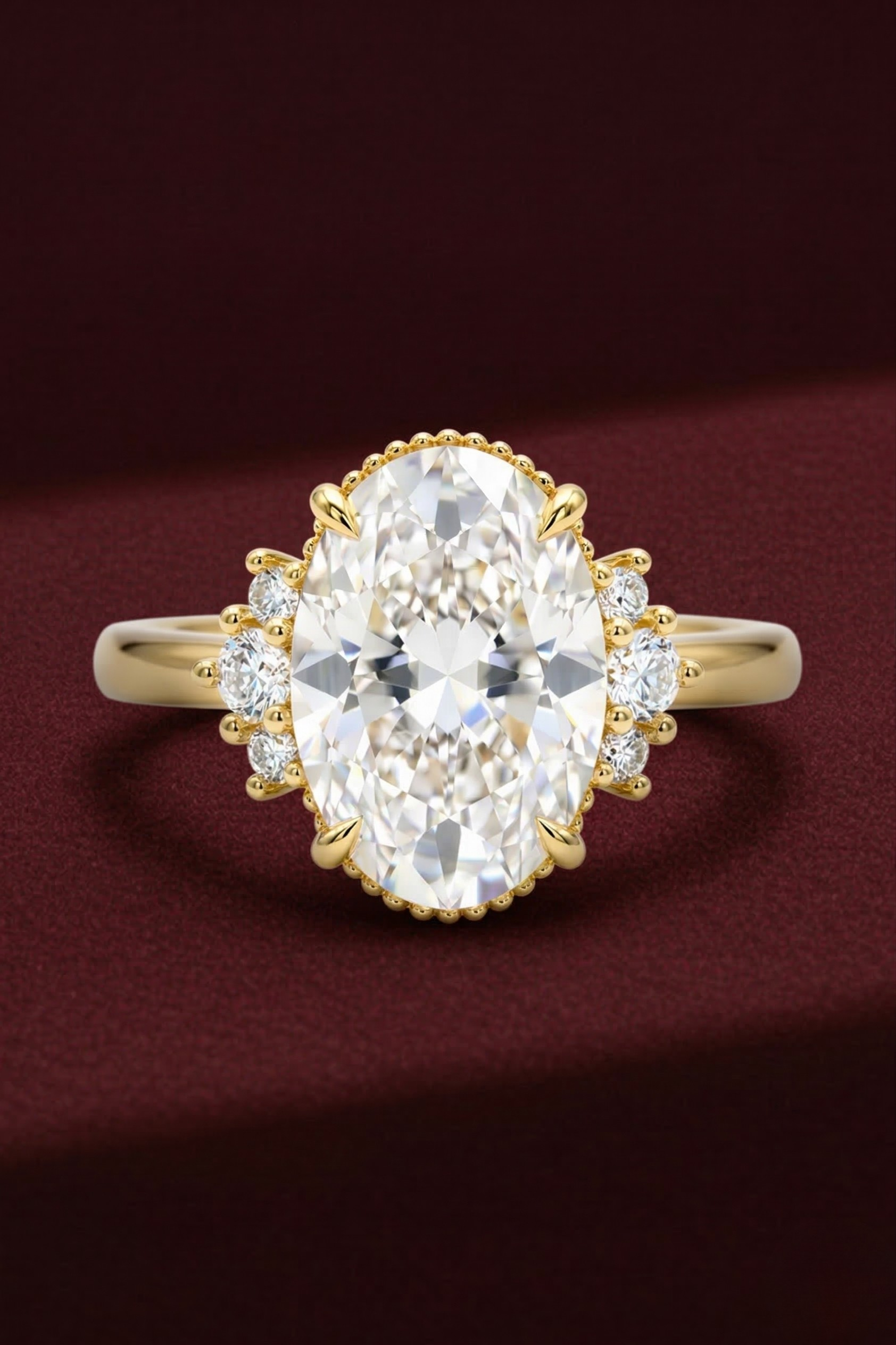Oval Diamond Engagement Ring 2.05 Carat, Oval Diamond Ring with Side Stones,Hidden Detail Diamond Ring, Gold Engagement Ring, Lab Grown Ring