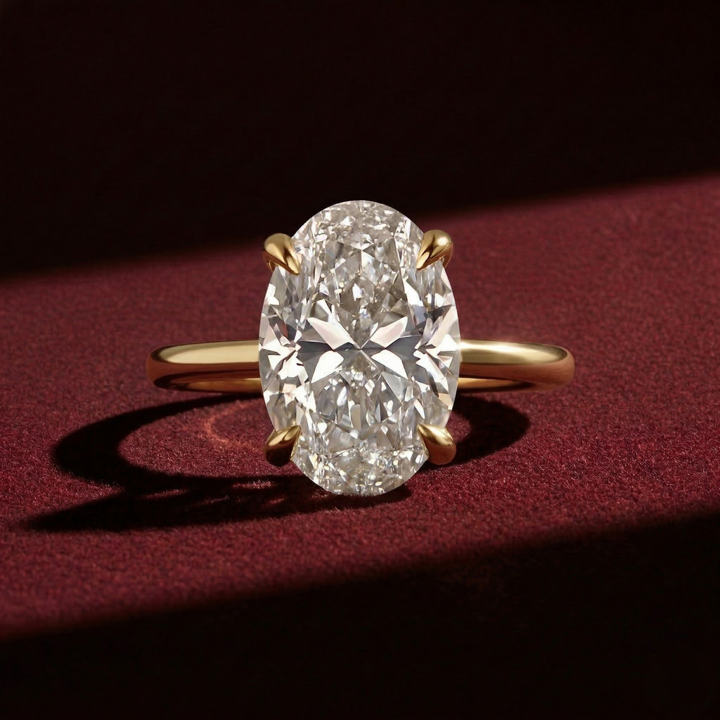 Oval Lab Grown Diamond Solitaire Ring in Handmade Solid 14K Gold