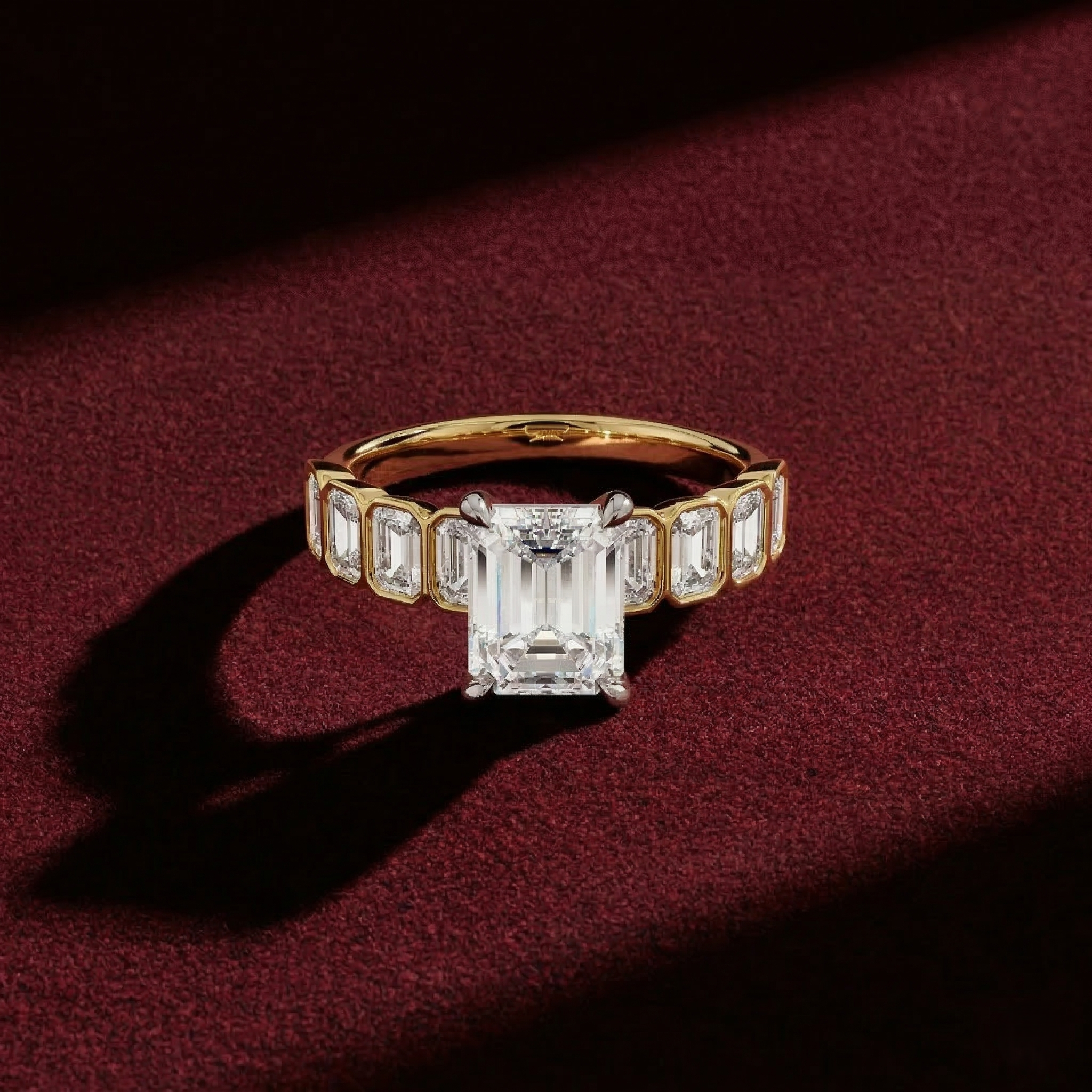 Emerald Cut Lab Grown Diamond Bridal Engagement Ring in Solid 14K Gold