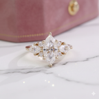 Modern Marquise Solitaire Ring with Side Accent Diamonds | Lab Grown Diamond | 14K Yellow Gold