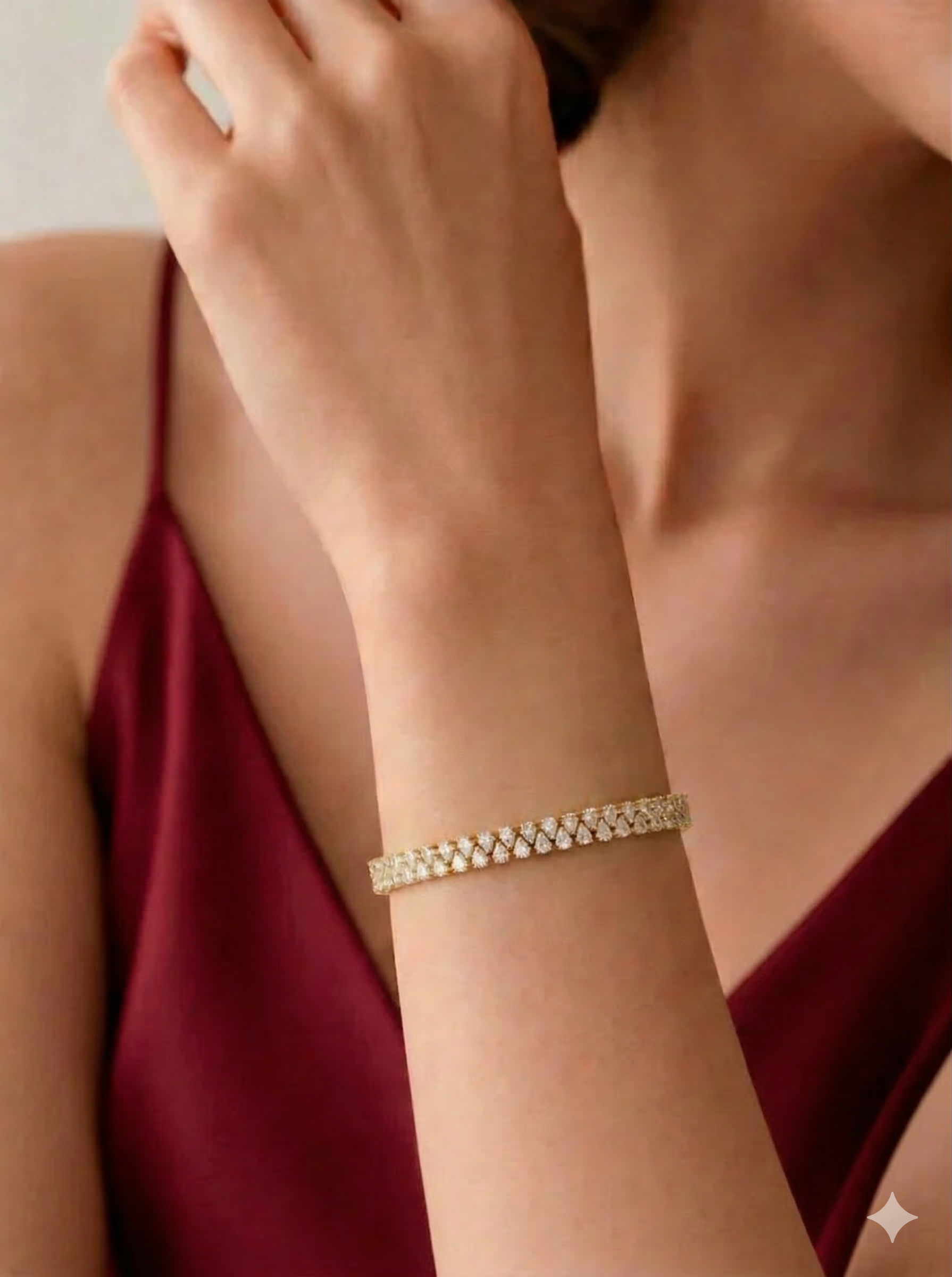 Pear Diamond Tennis Bracelet 7.50 CT, Double Row Pear Diamond Bracelet, Luxury Diamond Bracelet, Statement Gold Bracelet, Bridal Jewelry