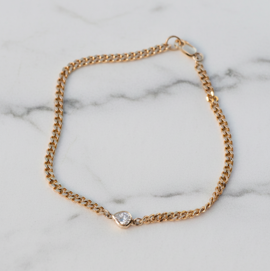 Pear Diamond Bezel Bracelet | Lab Grown Diamond | 14K Yellow Gold Minimalist