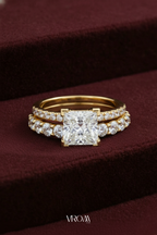 Princess Cut Diamond Stackable Ring, Two Band Diamond Ring, Lab Grown Diamond Engagement Ring, Minimal Pave Band Ring, Gold Bridal Ring