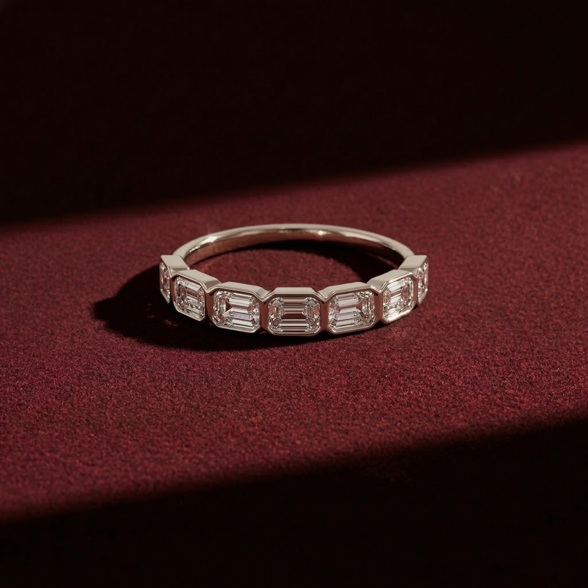 Emerald Cut Lab Grown Diamond Wedding Band: East-West Bezel Set
