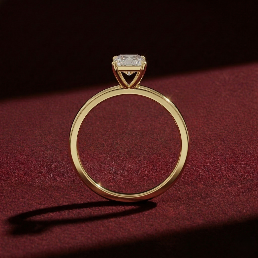 Radiant Cut Lab Grown Diamond Solitaire Engagement Ring in Solid 14K Gold