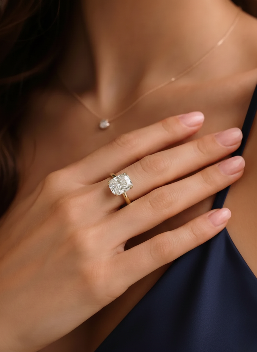 Elongated Cushion Cut Engagement Ring | Lab Grown Diamond | 14K Yellow Gold Classic Solitaire