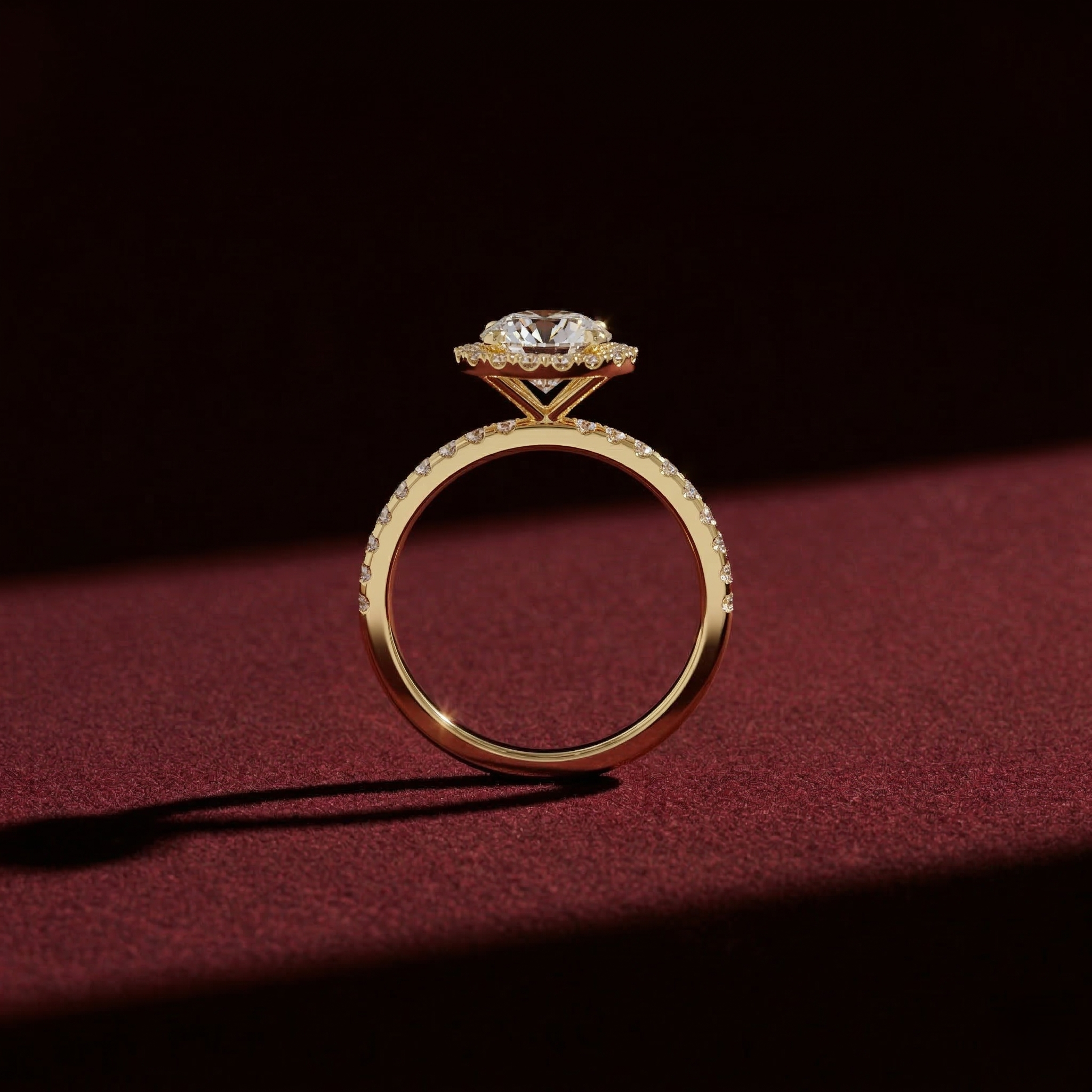 Round Shape Lab Grown Diamond Halo Engagement Ring in Solid 14K Gold