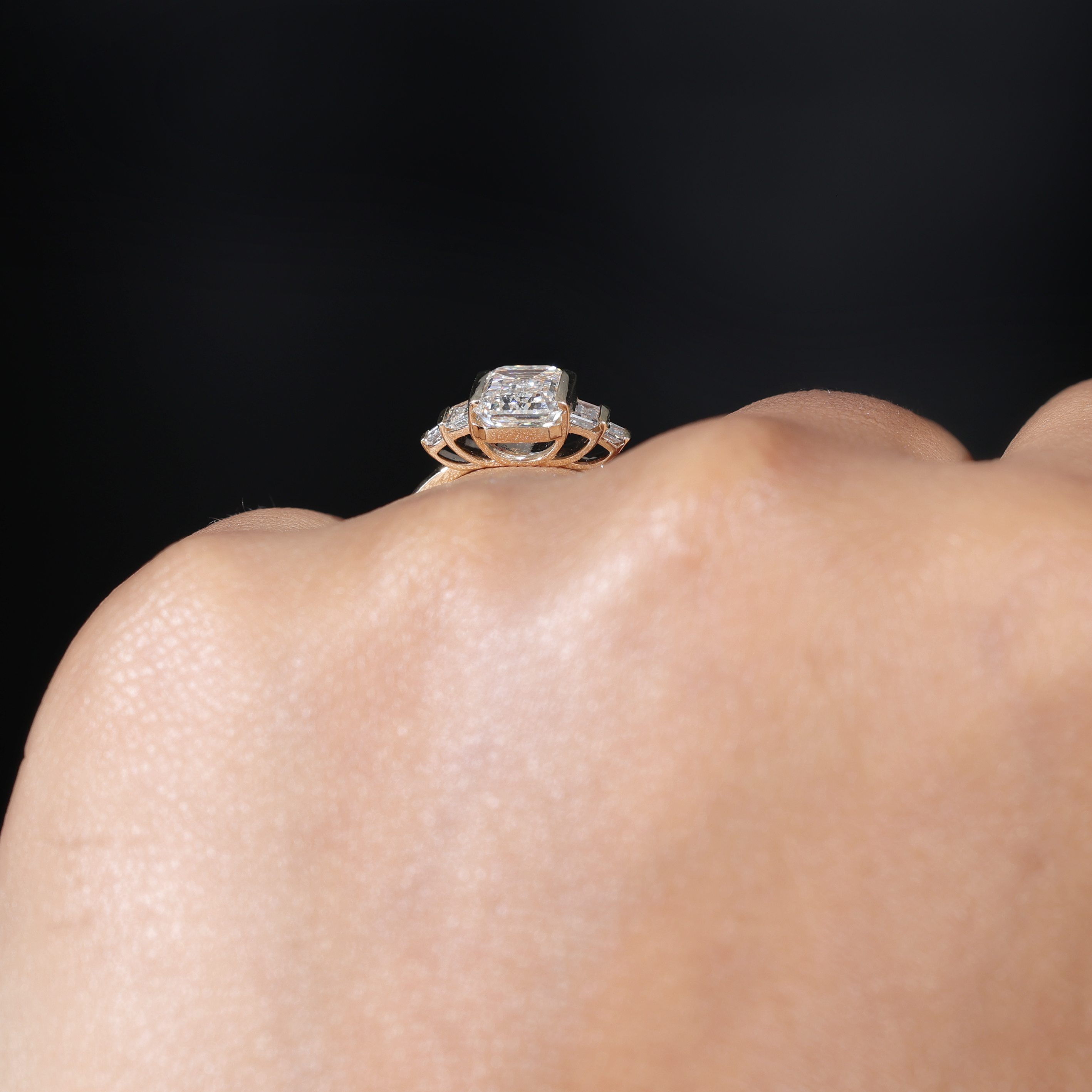 2.08ct Emerald Bar Set 5 Stone Ring with Baguette Accents