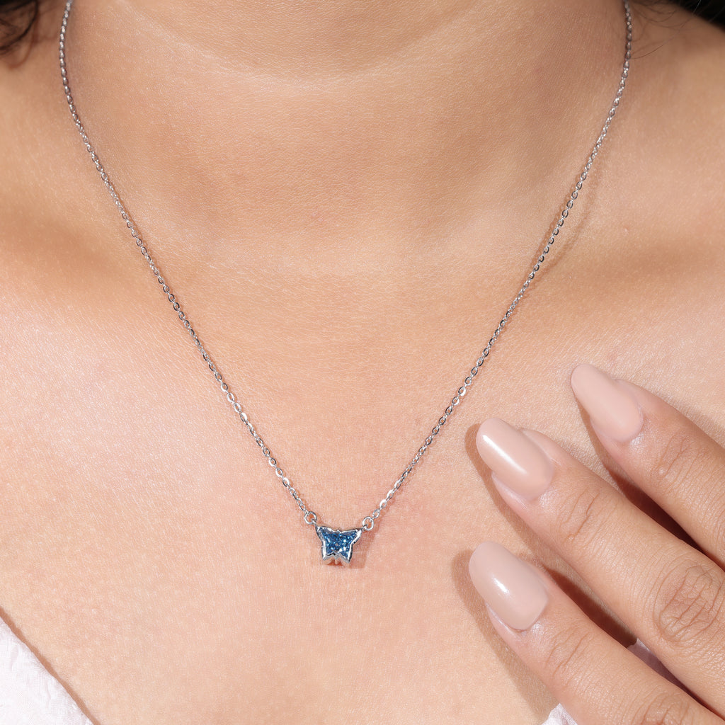 Butterfly Cut Blue Diamond Pendant Necklace