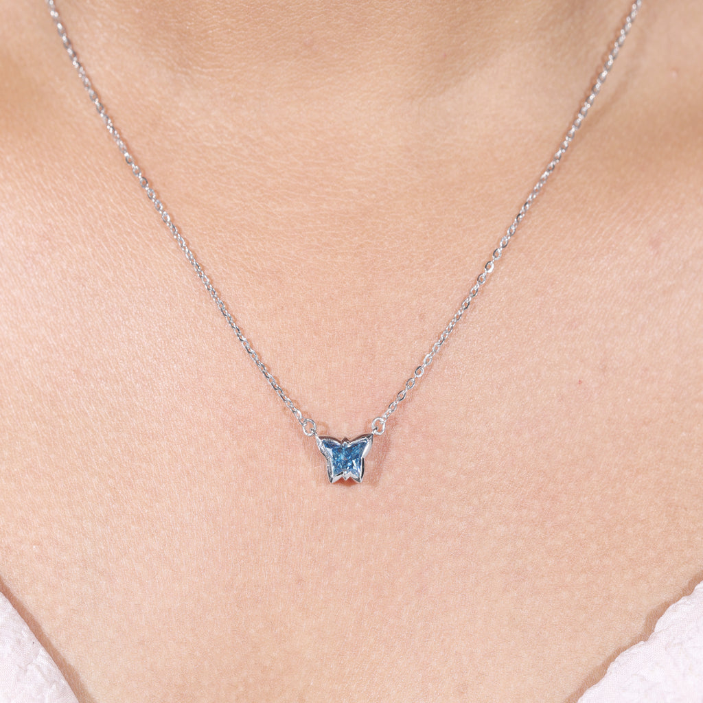 Butterfly Cut Blue Diamond Pendant Necklace