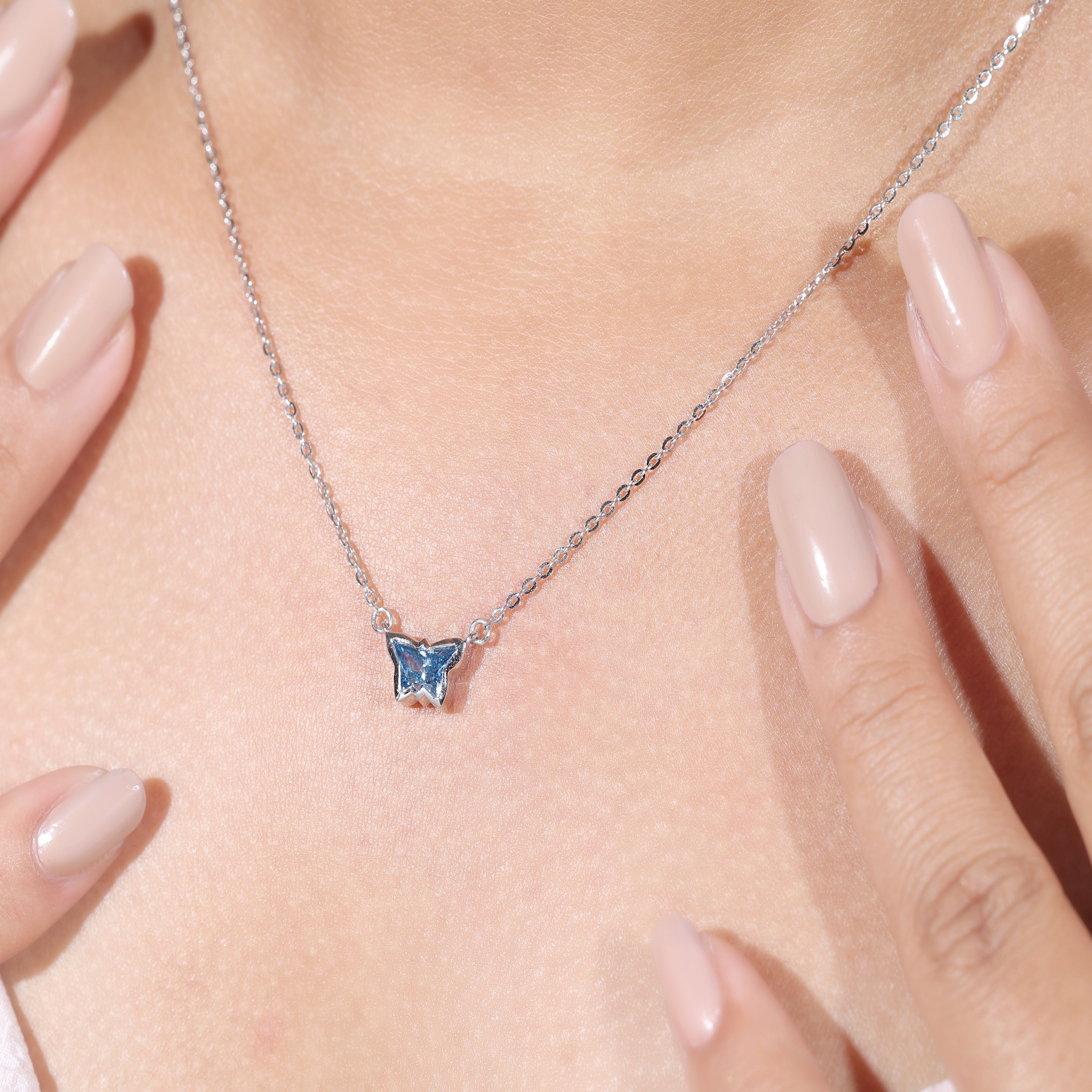Butterfly Cut Blue Diamond Pendant Necklace