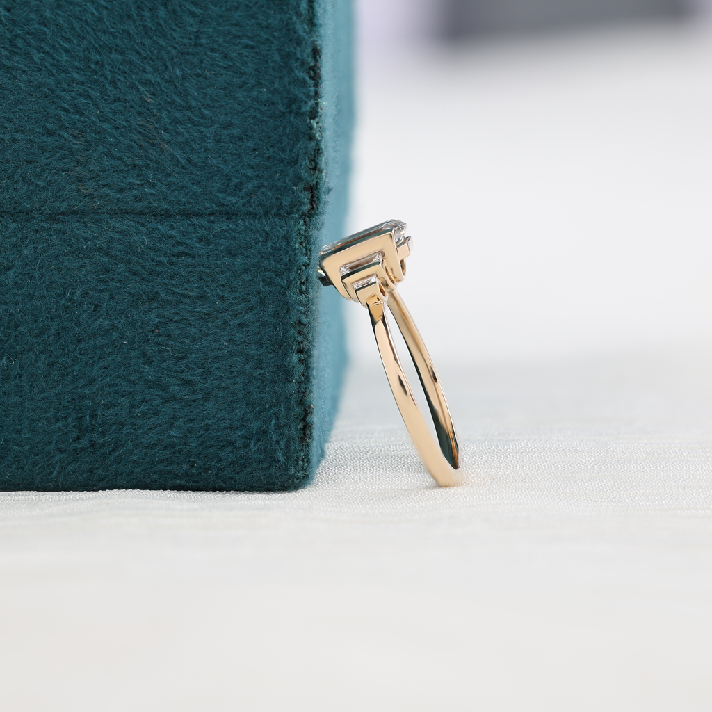 2.08ct Emerald Bar Set 5 Stone Ring with Baguette Accents