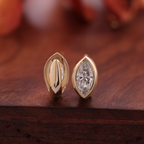 Marquise Stud Earrings Bezel Setting | Lab Grown Diamond | 14K Yellow Gold Fine Jewelry