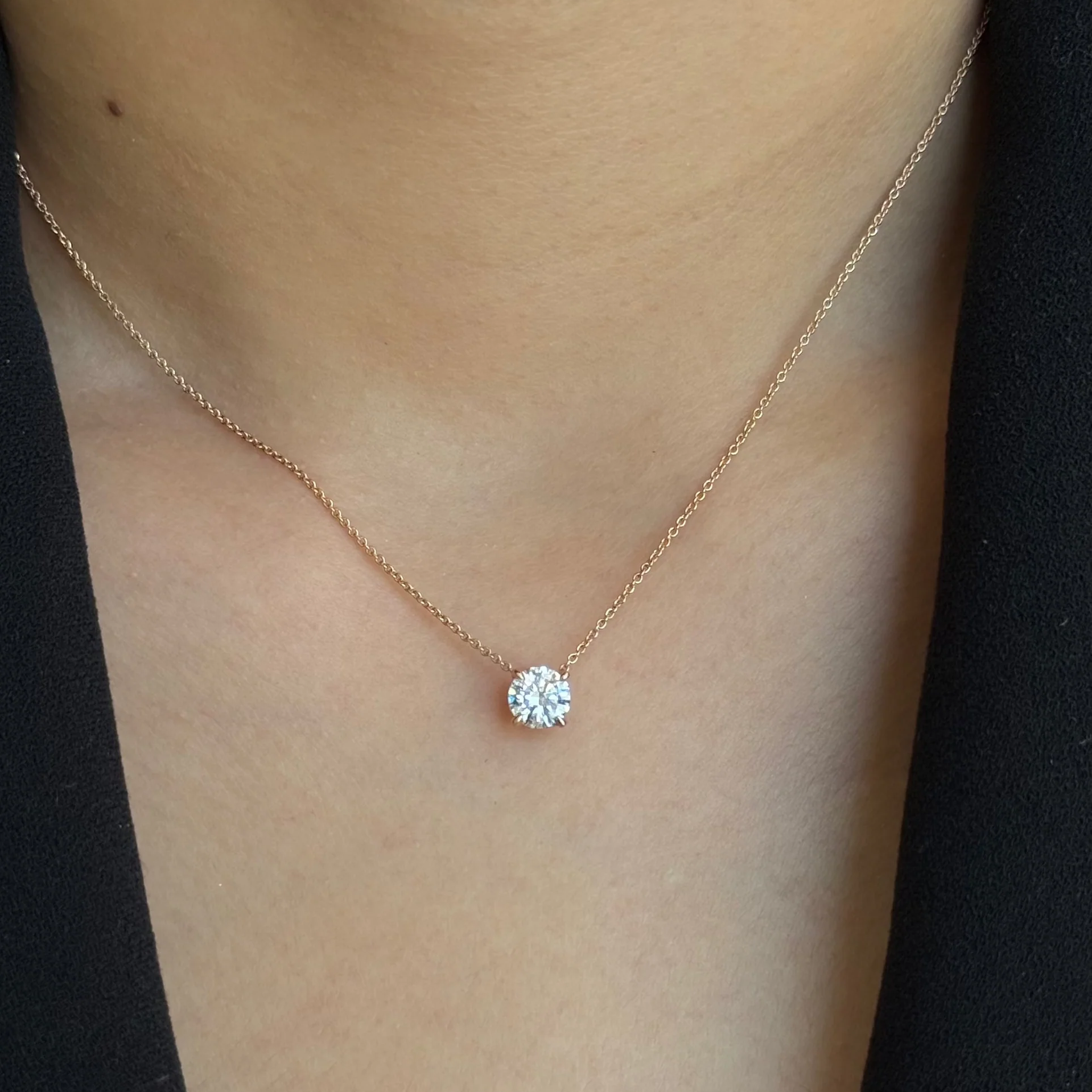 Round Cut Pendant Necklace | Lab Grown Diamond | 14K Yellow Gold Minimalist