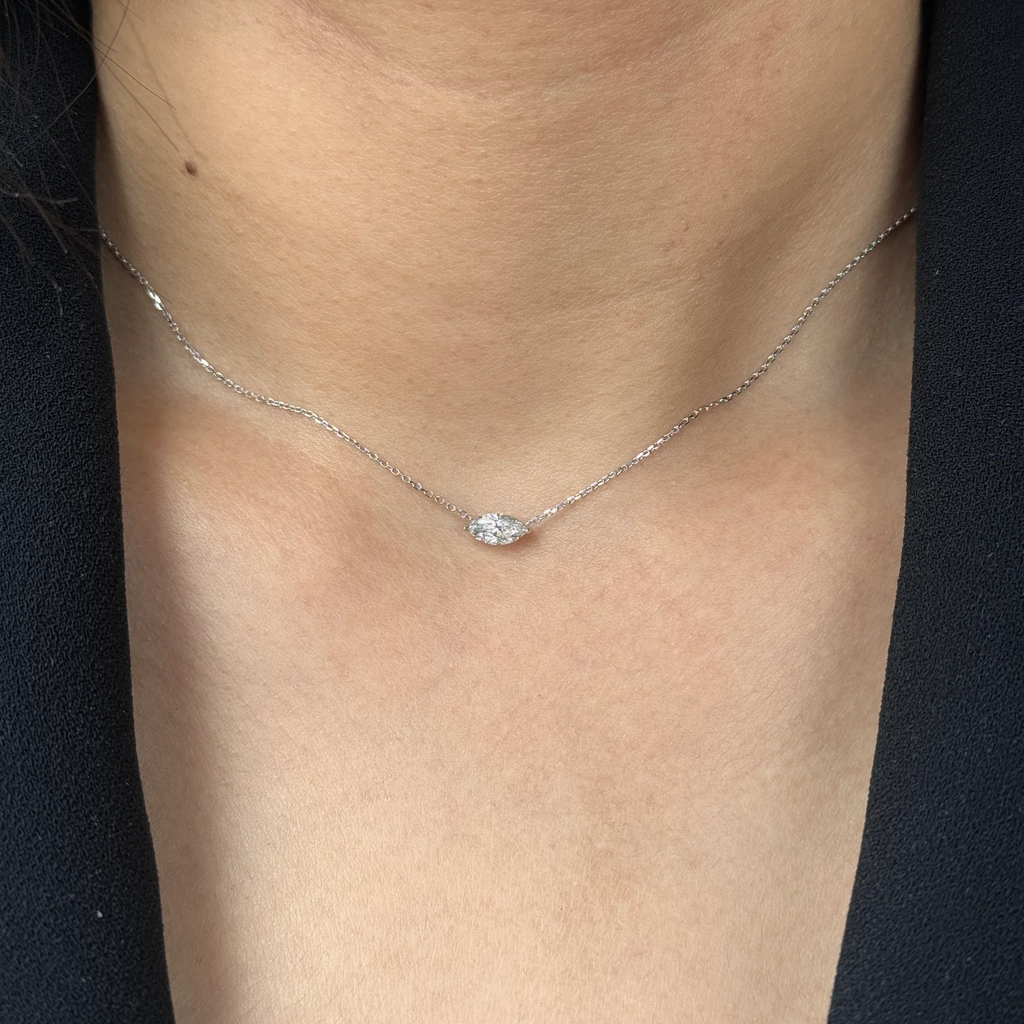 Marquise East West Pendant Necklace | Lab Grown Diamond | 14K Yellow Gold Minimalist