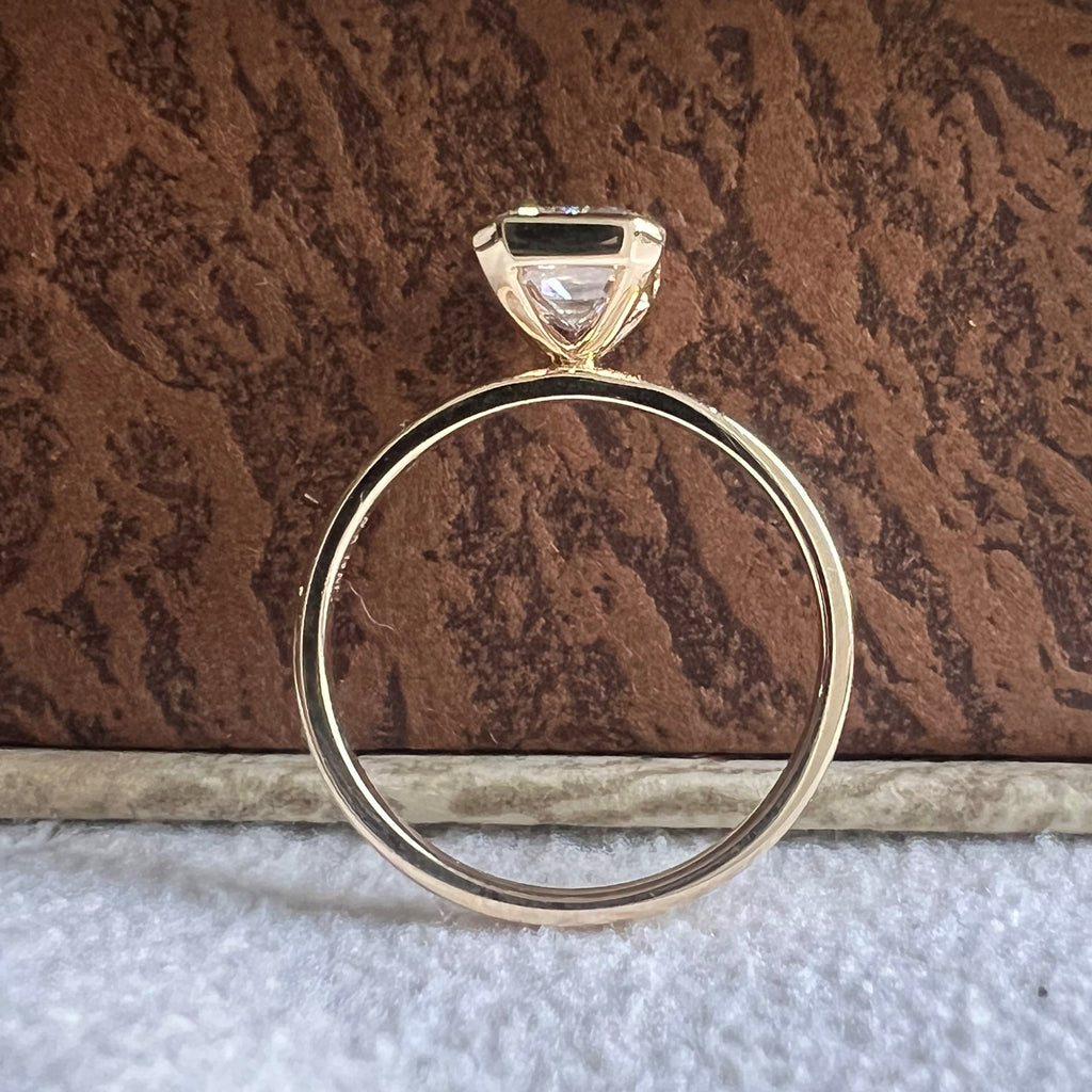 Elegant Half Bezel Emerald Solitaire Engagement Ring | Lab Grown Diamond | 14K Yellow Gold Everyday Ring