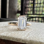 Elegant Half Bezel Emerald Solitaire Engagement Ring | Lab Grown Diamond | 14K Yellow Gold Everyday Ring