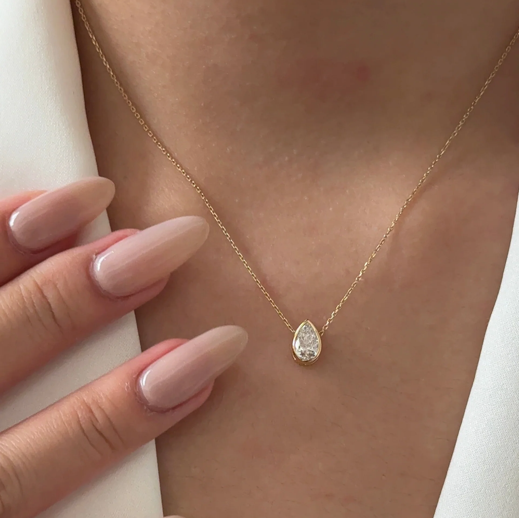 Bezel Set Pear Cut Pendant Necklace | Lab Grown Diamond | 14K Yellow Gold minimalist