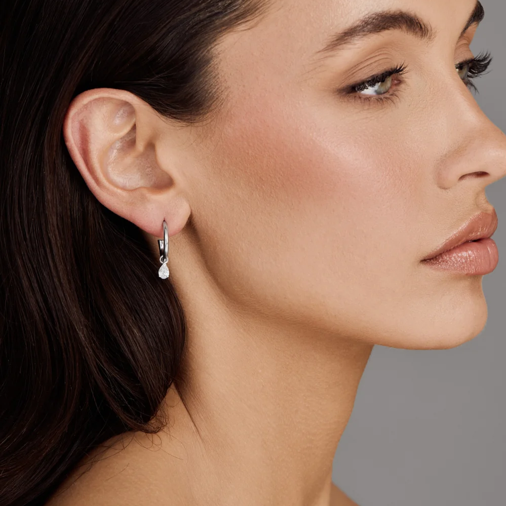 Dainty Pear Lab Diamond Charm Earrings