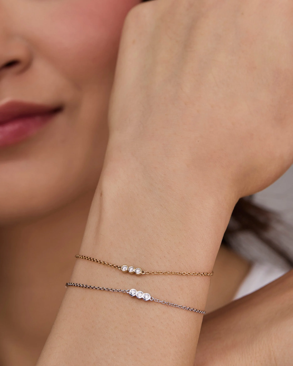 Dainty Trio Round Lab Grown Diamond Bracelet in Solid 14K Gold