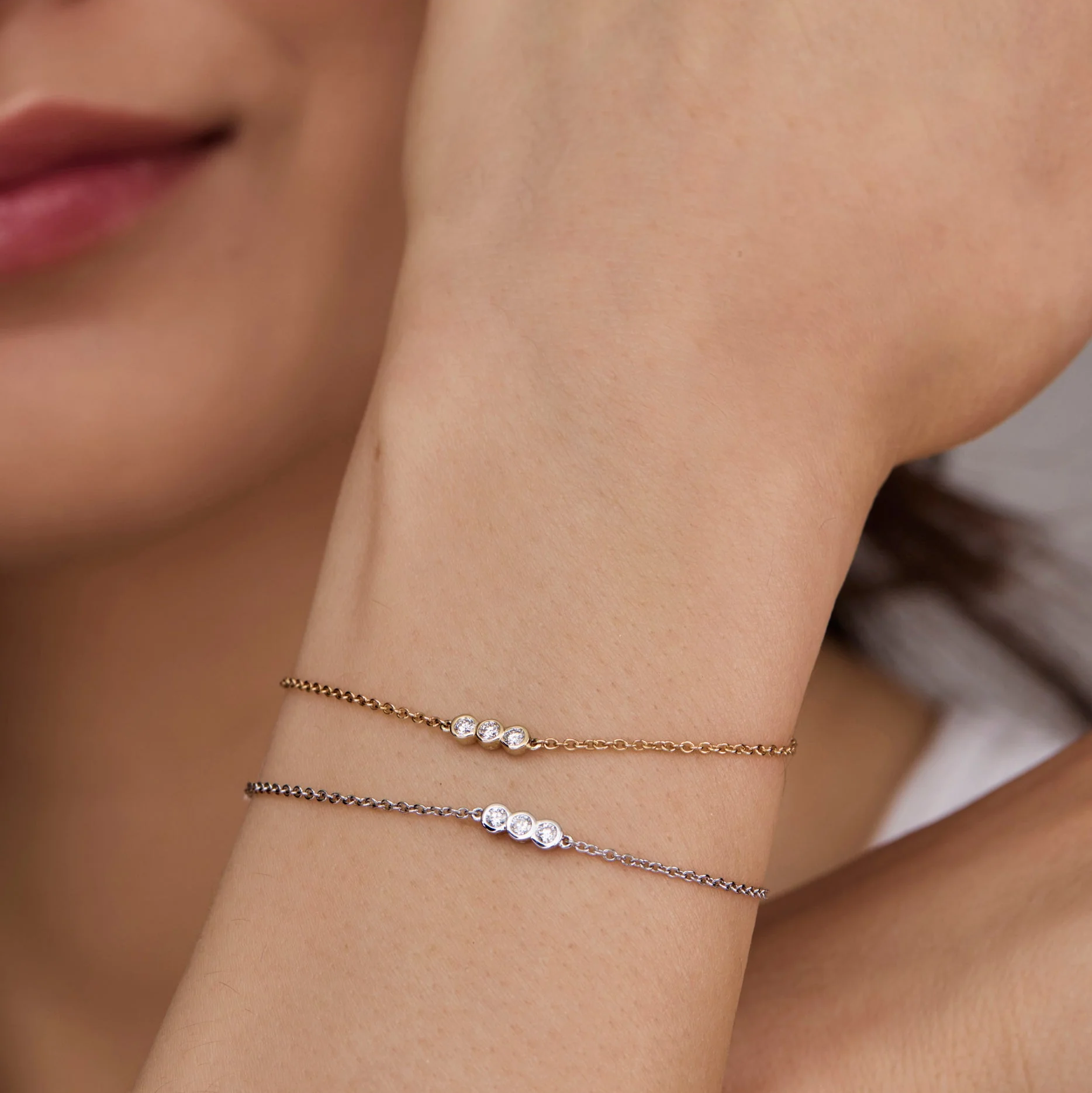 Dainty Trio Round Lab Grown Diamond Bracelet in Solid 14K Gold