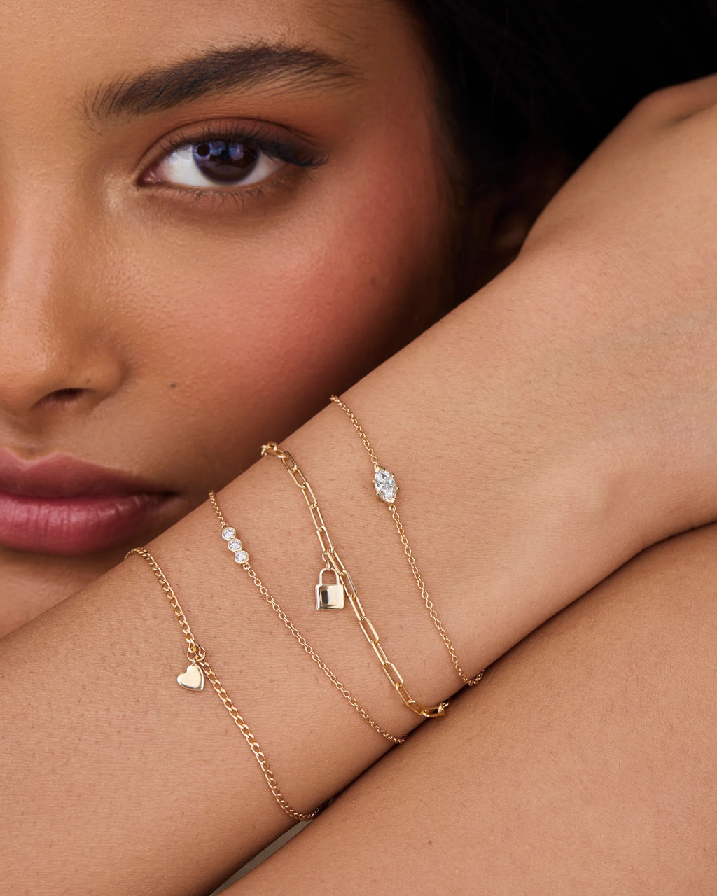 Dainty Trio Round Lab Grown Diamond Bracelet in Solid 14K Gold