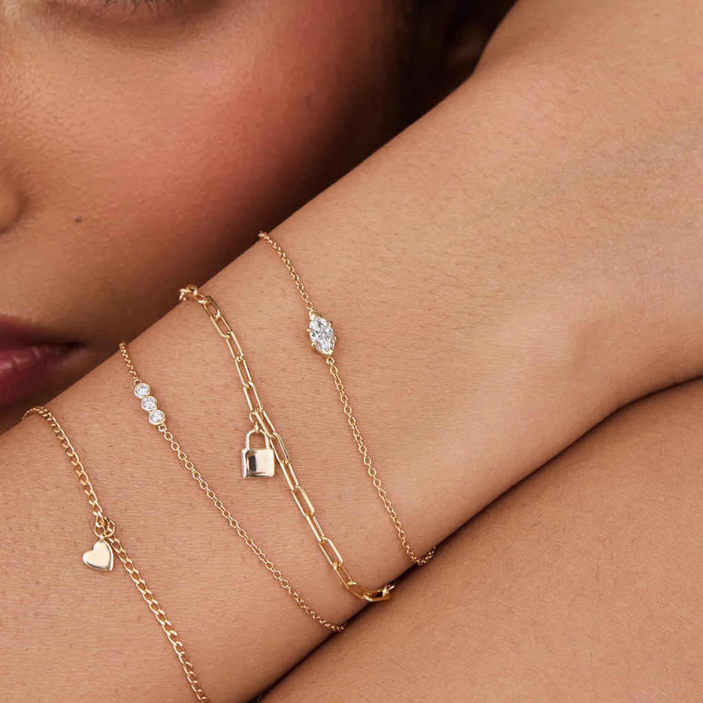 Dainty Trio Round Lab Grown Diamond Bracelet in Solid 14K Gold