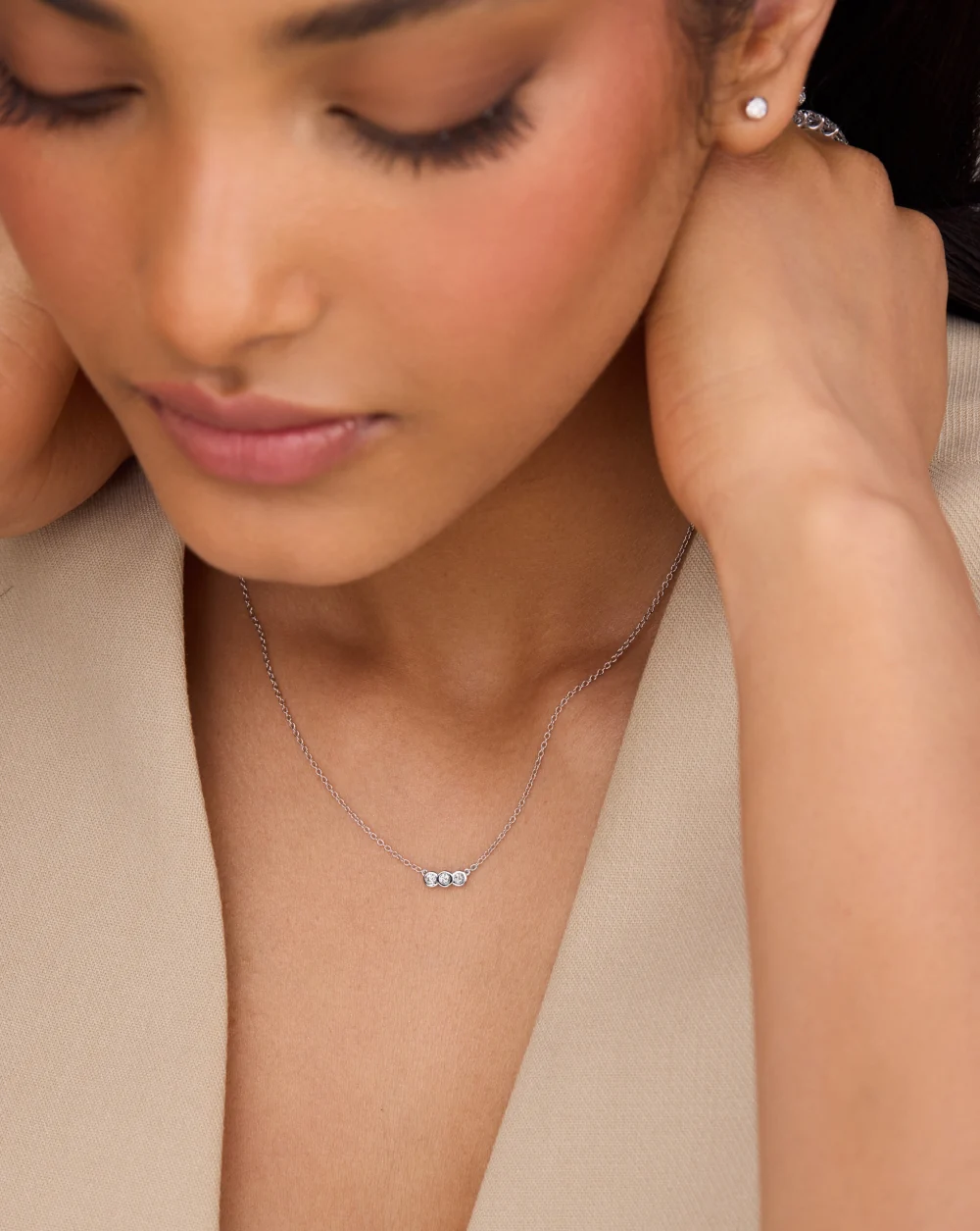 Dainty Trio Lab Diamond Necklace: 14k Gold Bridal Jewelry