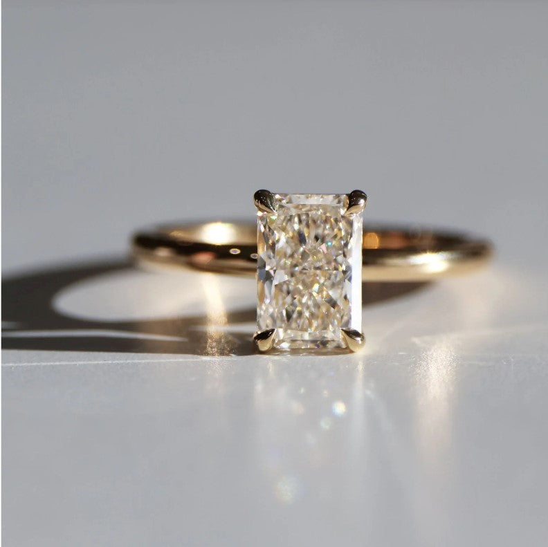 Radiant Cut Lab Grown Diamond Solitaire Engagement Ring in Solid 14K Gold