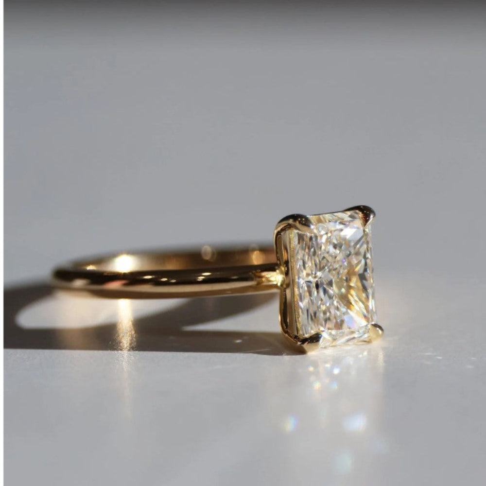 Radiant Cut Lab Grown Diamond Solitaire Engagement Ring in Solid 14K Gold