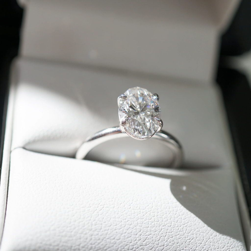 Oval Lab Grown Diamond Solitaire Engagement Ring in Solid 14K Gold