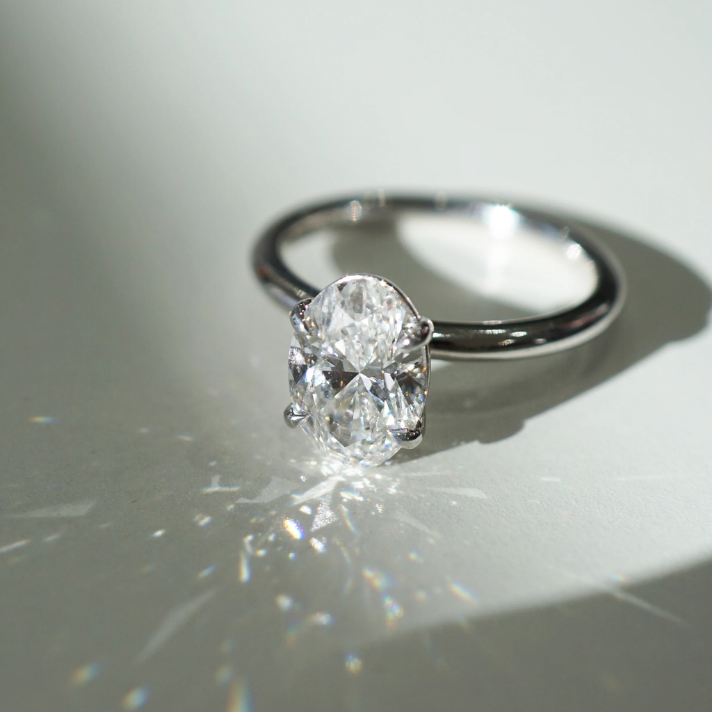 Oval Lab Grown Diamond Solitaire Engagement Ring in Solid 14K Gold