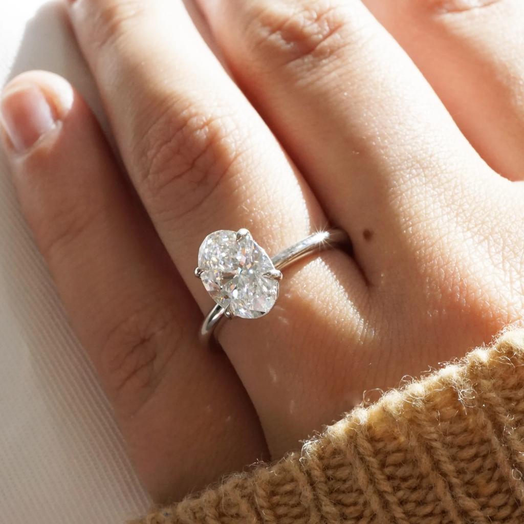 Oval Lab Grown Diamond Solitaire Engagement Ring in Solid 14K Gold