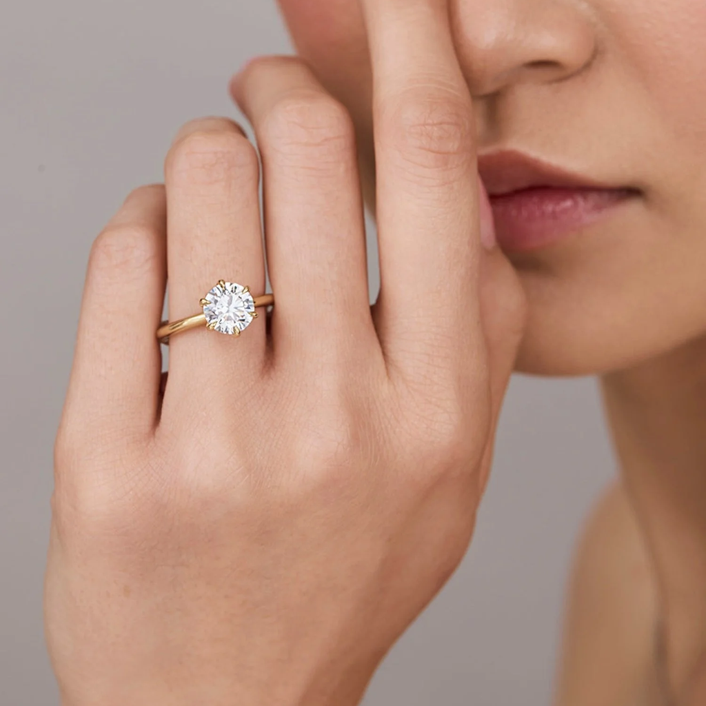 Elegant Round Lab Grown Diamond Engagement Solitaire Ring in Solid 14K Gold