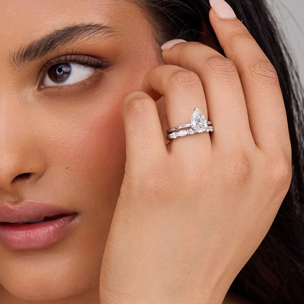 Pear Cut Lab Grown Diamond Solitaire Engagement Ring in Solid 14K Gold