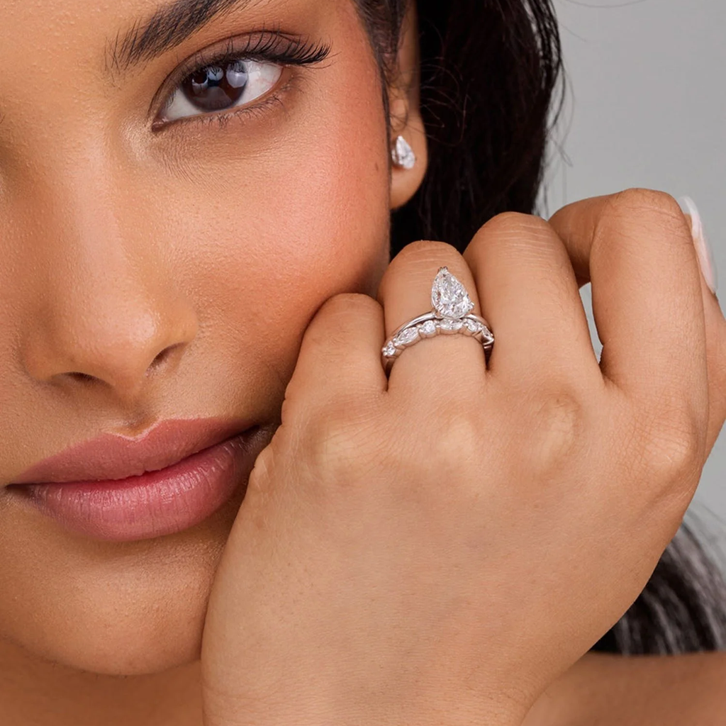 Pear Cut Lab Grown Diamond Solitaire Engagement Ring in Solid 14K Gold