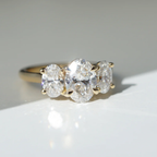 Three Stone Oval Engagement Ring | Lab Grown Diamond | 14K Yellow Gold Classic Bridal Ring