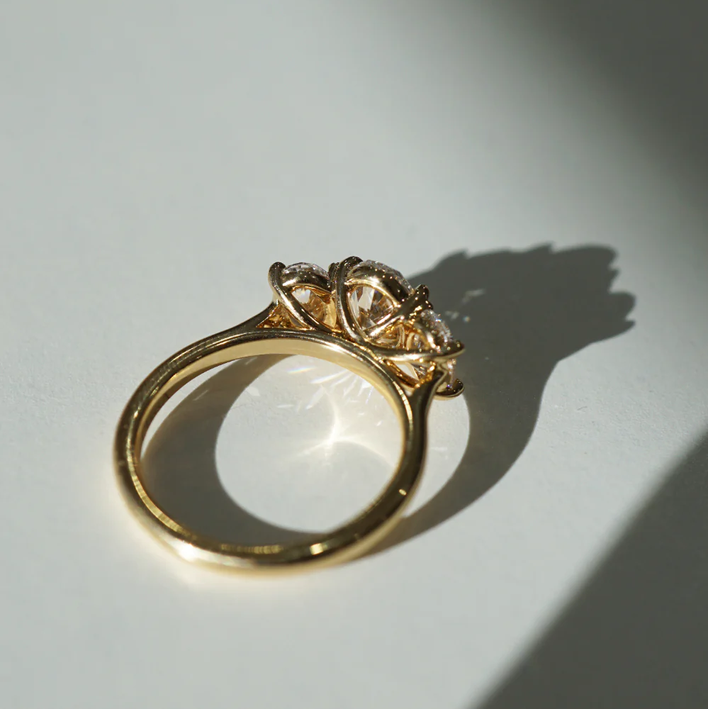 Three Stone Oval Engagement Ring | Lab Grown Diamond | 14K Yellow Gold Classic Bridal Ring