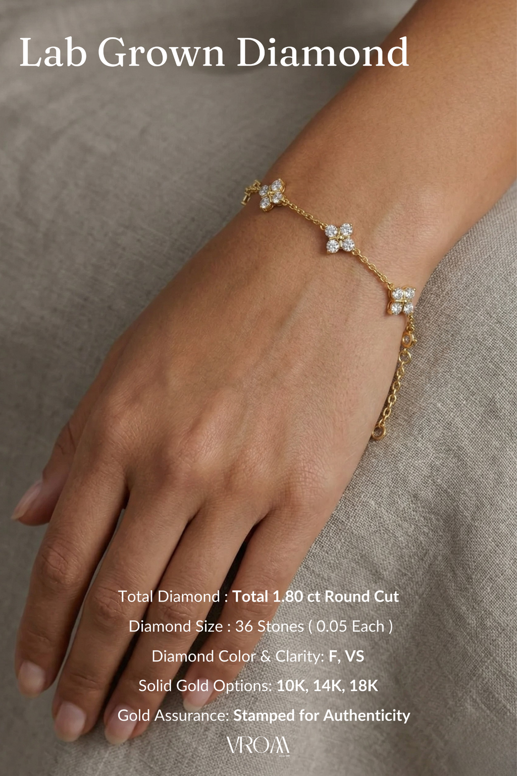 Diamond Clover Bracelet 1.80 CT, Four Leaf Clover Diamond Bracelet, Lucky Charm Bracelet, Floral Diamond Bracelet, Gold Chain Bracelet