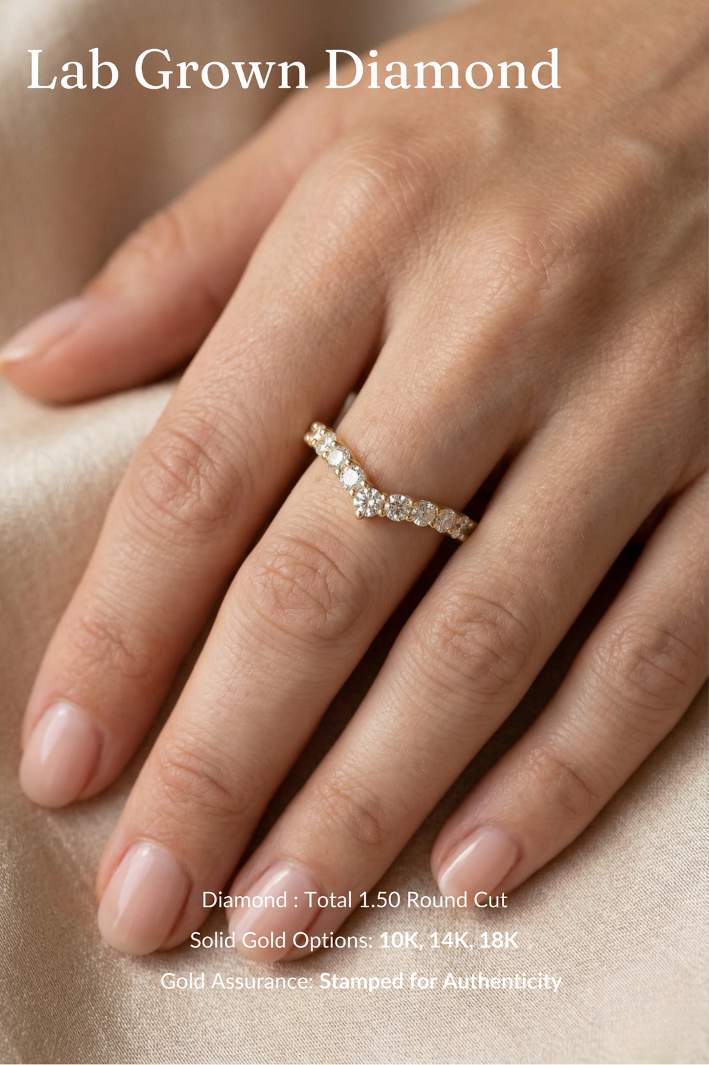 V Shaped Diamond Stackable Band 1.50 Carat, Round Diamond Chevron Band, V Wedding Band, Curved Diamond Band, Gold Stackable Ring