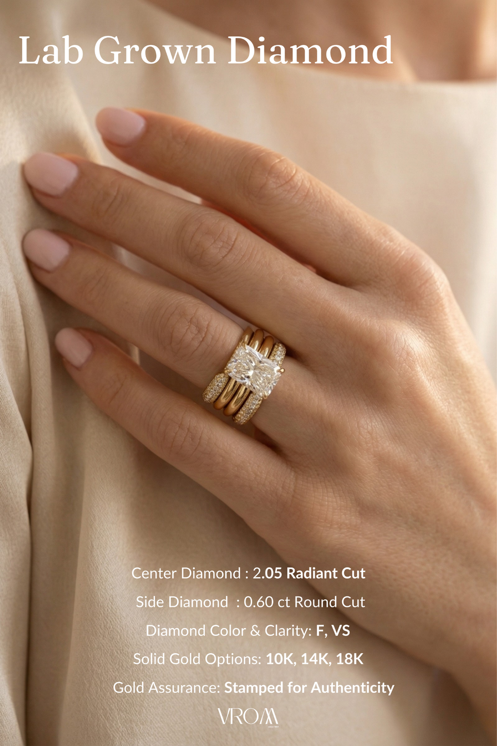 Radiant Cut Diamond Stackable Ring 2.65 CT, Multi Band Diamond Ring, 4 Band Stack Ring, Statement Engagement Ring, Gold Diamond Ring