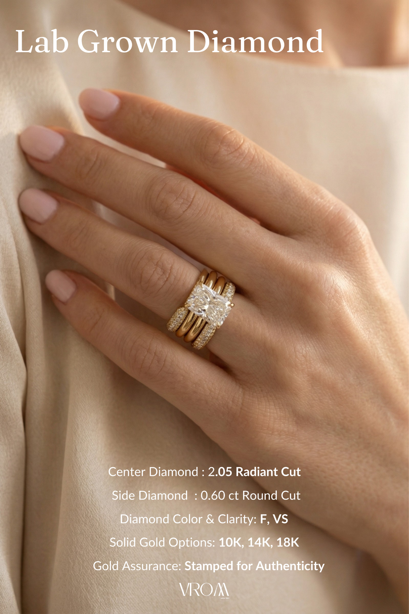 Radiant Cut Diamond Stackable Ring 2.65 CT, Multi Band Diamond Ring, 4 Band Stack Ring, Statement Engagement Ring, Gold Diamond Ring